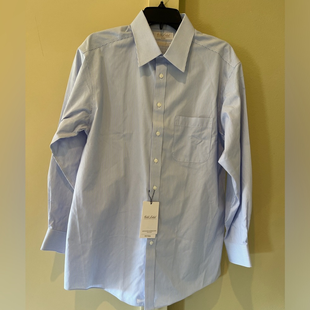 Roundtree & Yorke Gold Label blue pinstripe dress shirt 16 x 35 Fitted